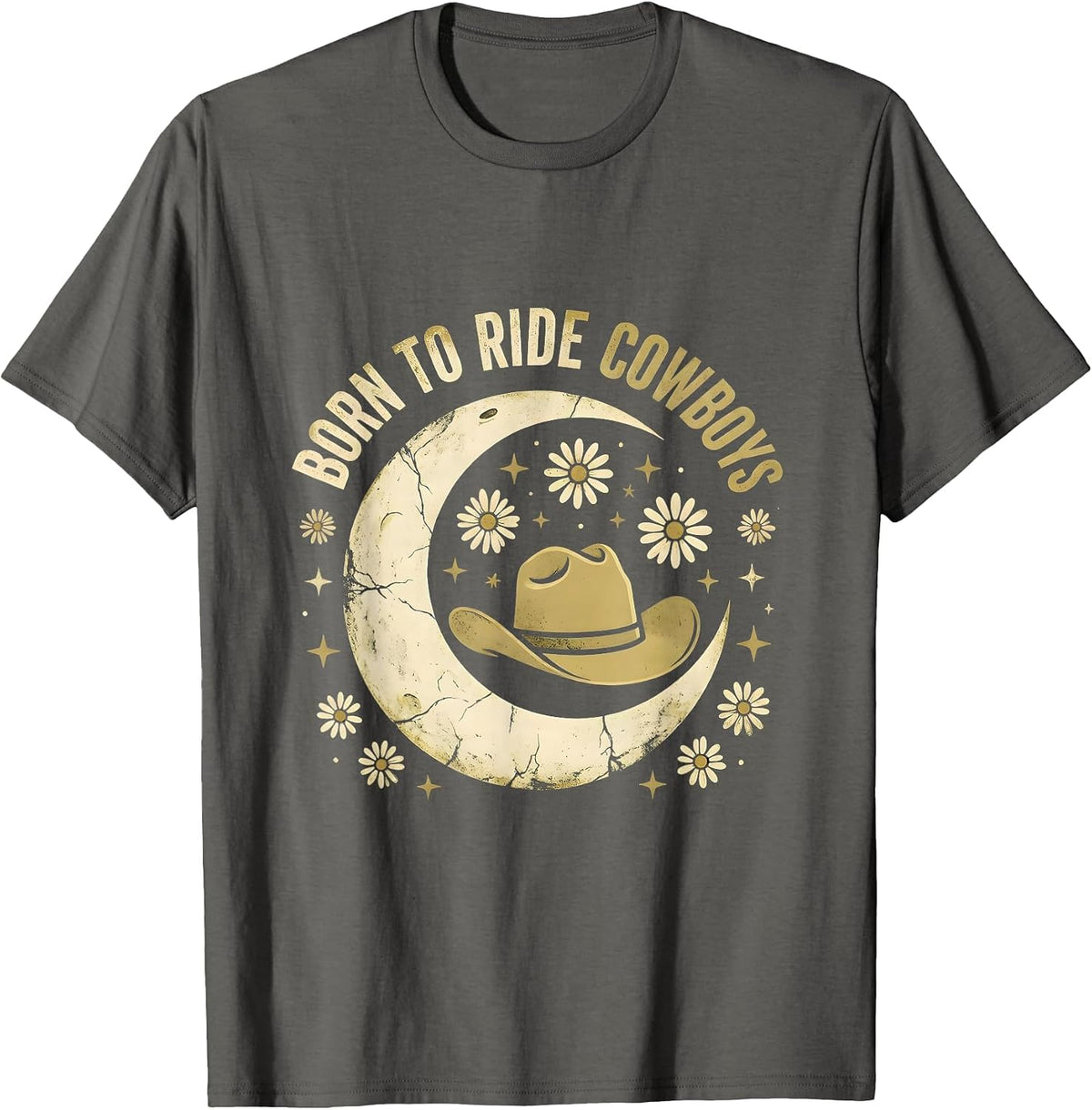 Men's Born to Ride Cowboys Western Graphic Design T-Shirt - Asphalt Grey