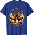 Denim Cowgirl Boots Kicking Up Trail Dust T-Shirt - Royal Blue