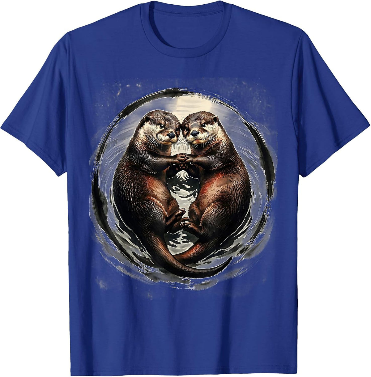 Sleeping Otters Holding Hands Cute Wildlife Art T-Shirt - Royal Blue