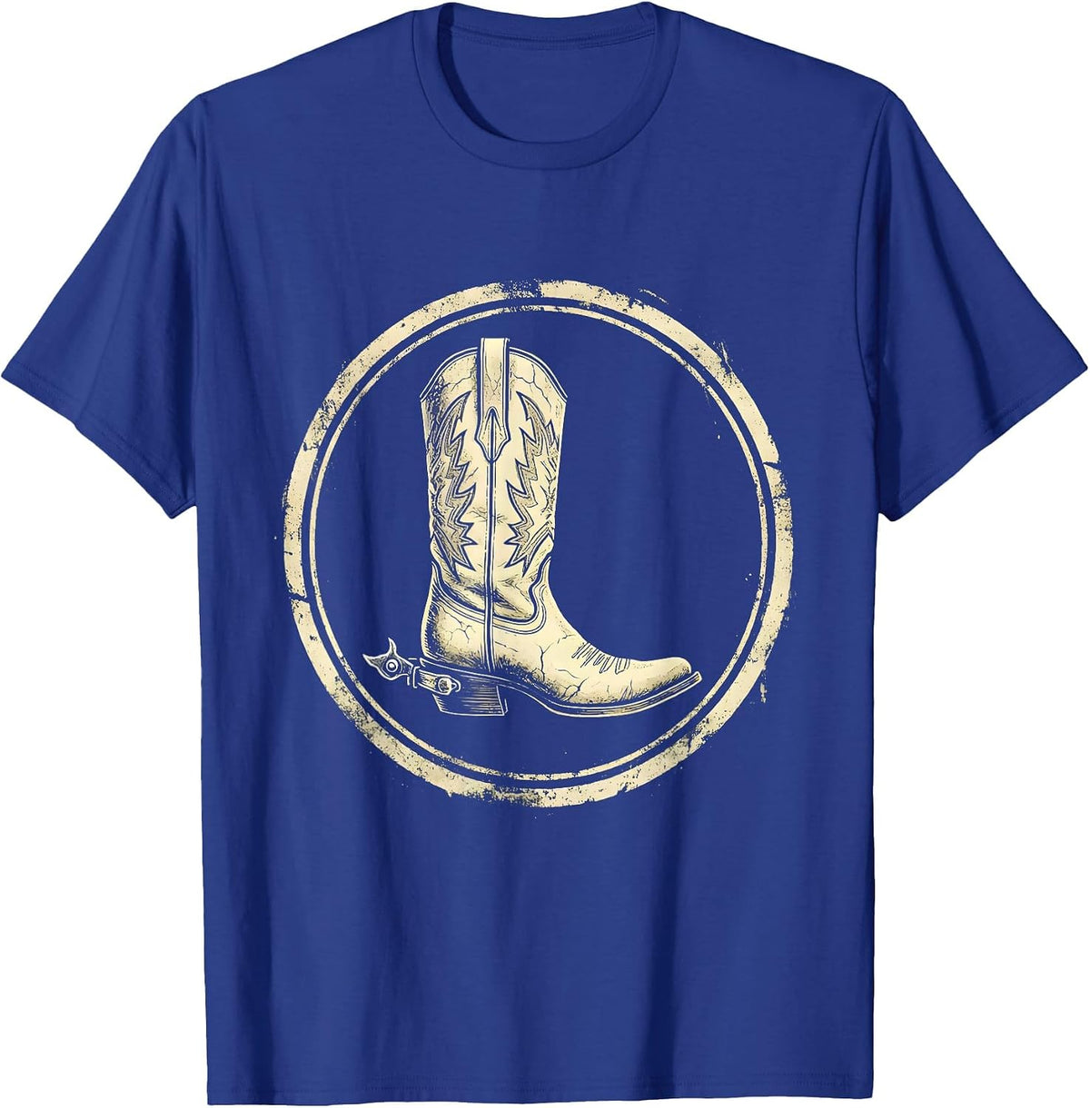 Men's Cowgirl Boots Spurs and Wildflowers Western Art T-Shirt - Royal Blue