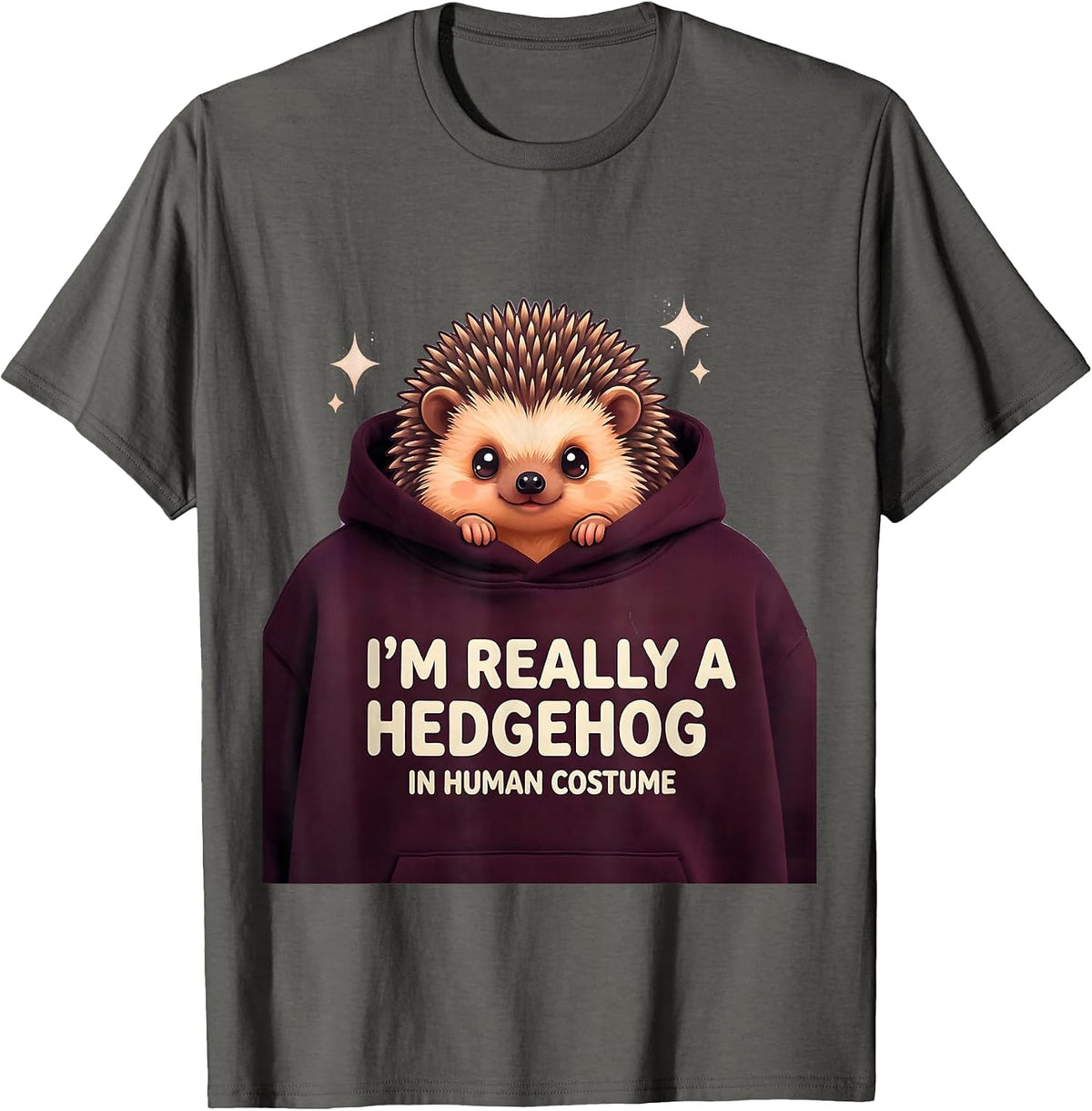 I'm Really A Hedgehog In Human Costume Cute Kawaii Halloween T-Shirt - Asphalt Grey