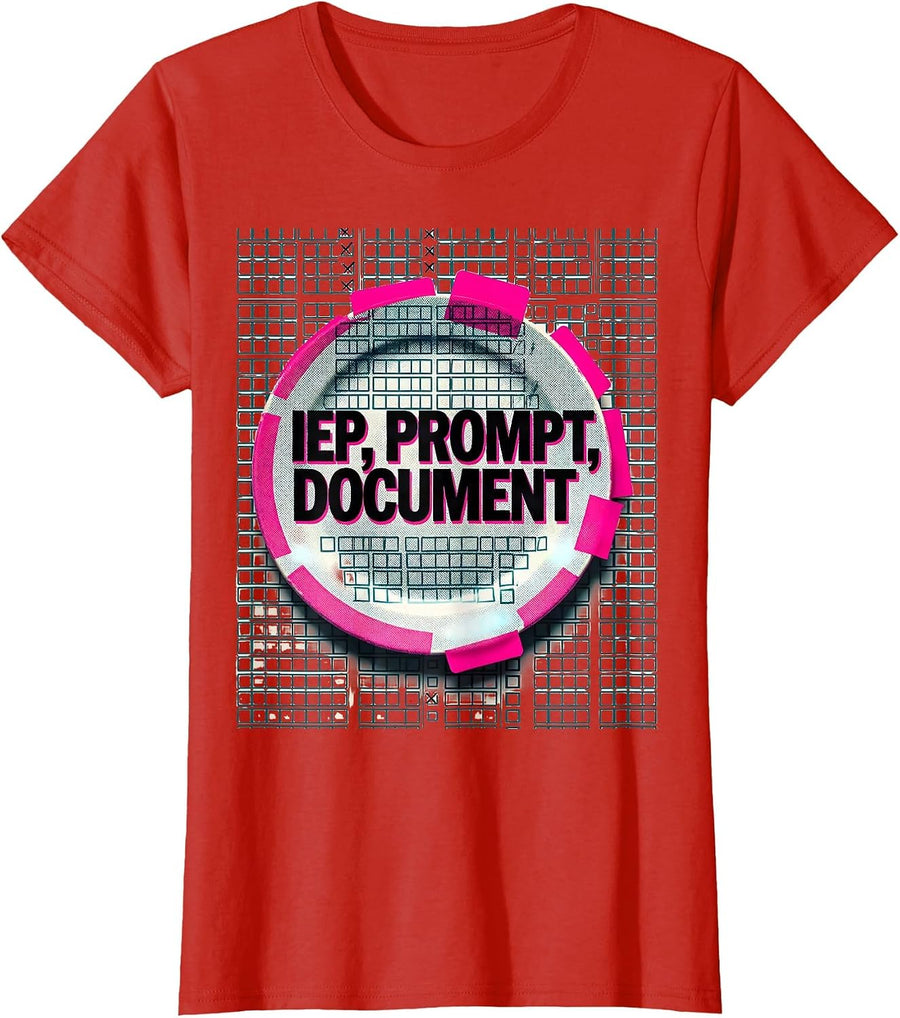 Women's IEP Prompt Document Risograph Special Education Teacher T-Shirt - Red