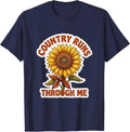Country Runs Through Me Country Girl Design T-Shirt - Navy Blue