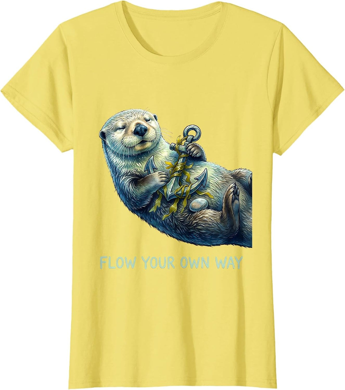 Women's Flow Your Own Way Funny Sea Otter Animal Lover Gift T-Shirt - Lemon Yellow
