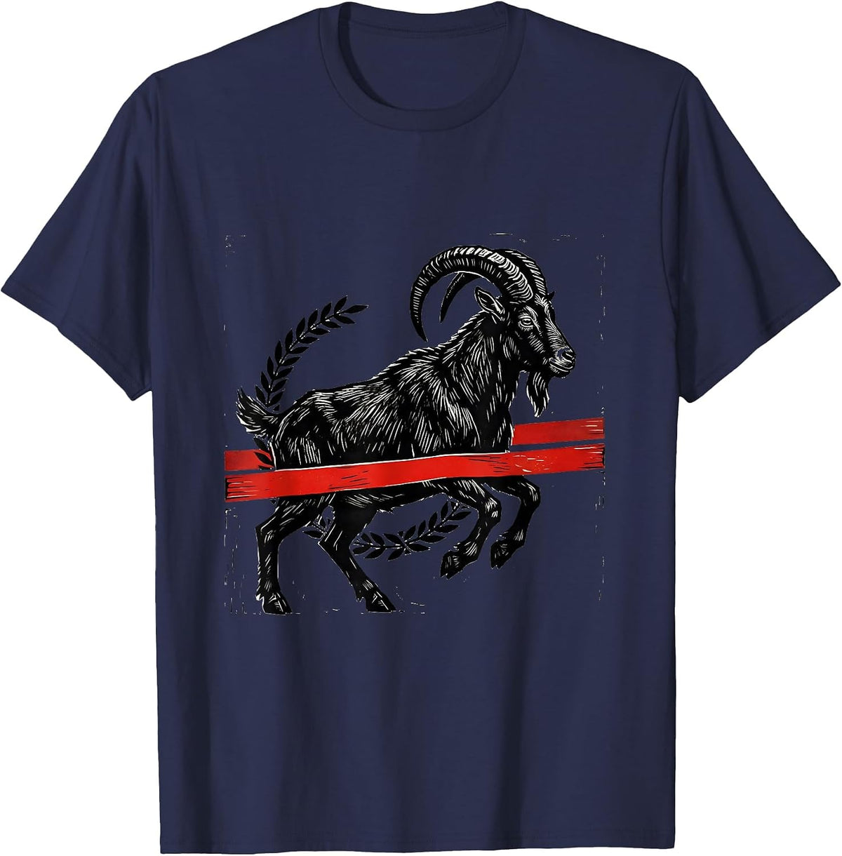 Goat Silhouette Linocut Animal Lover Humor T-Shirt - Navy Blue
