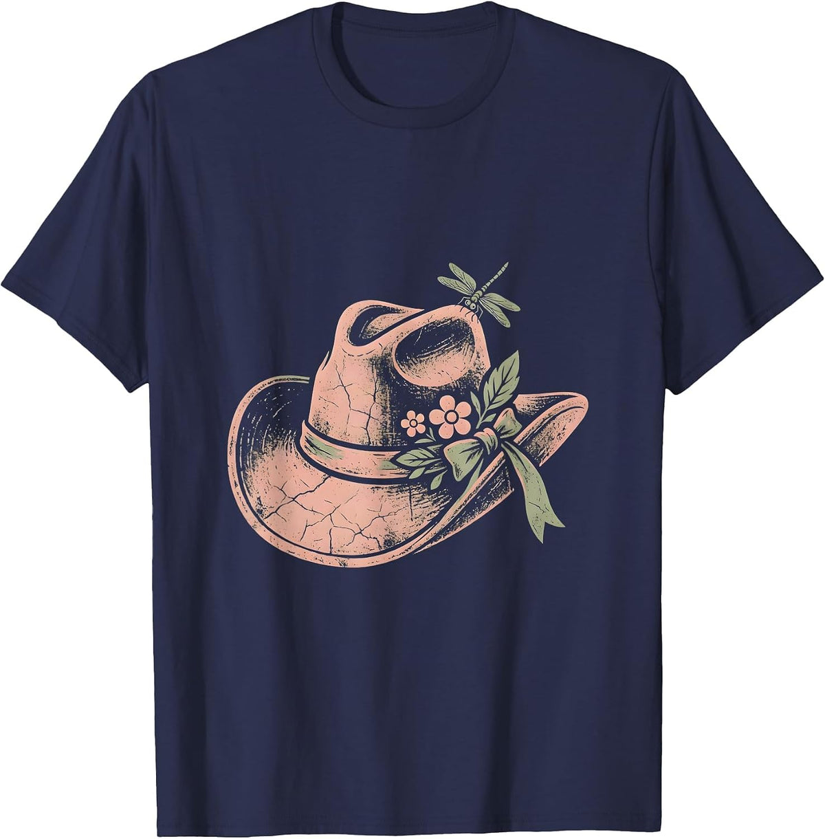 Cowgirl Tipping Hat Sly Smile Graphic Design T-Shirt - Navy Blue