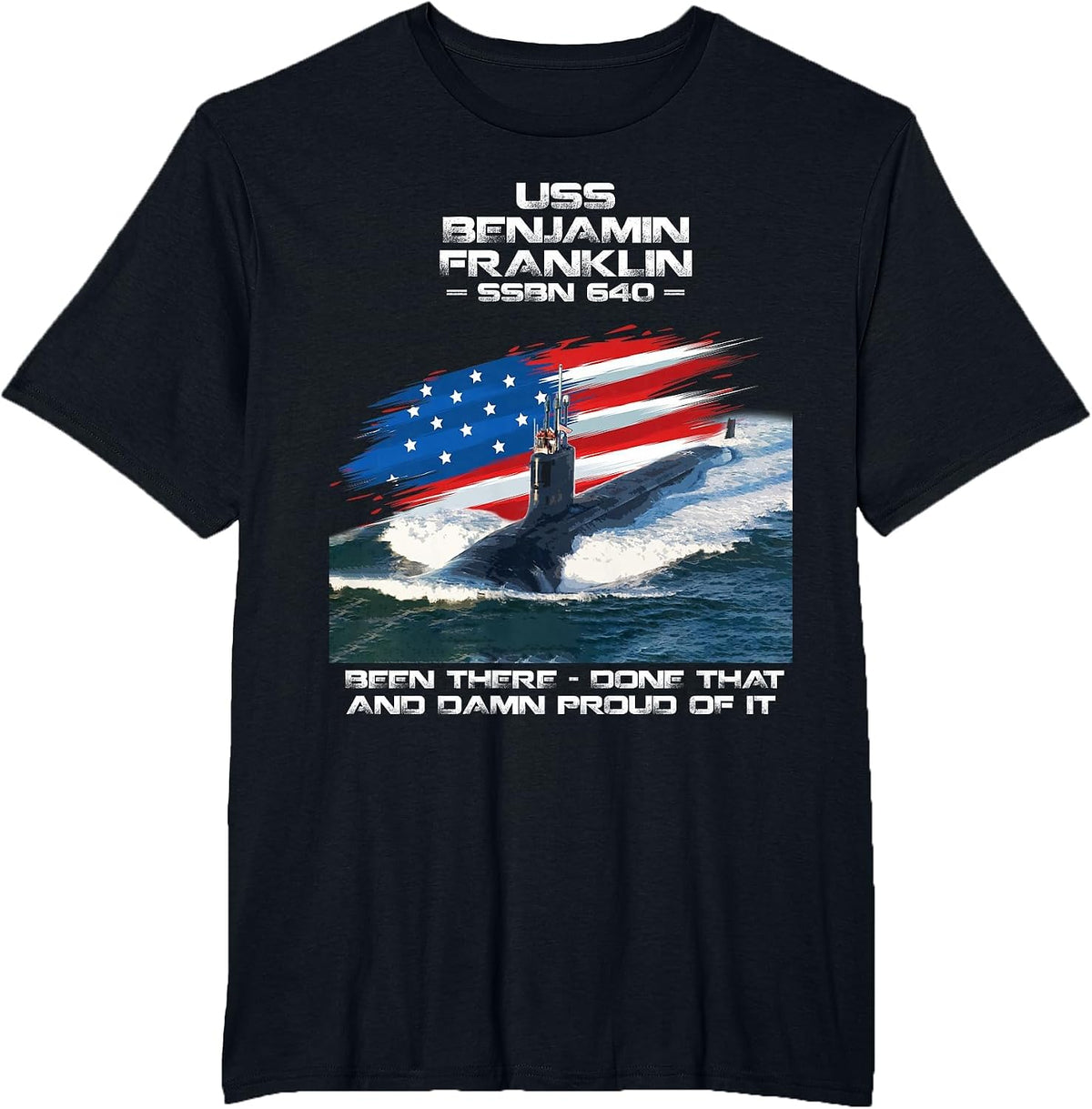 USS Benjamin Franklin SSBN-640 American Flag Submarine T-Shirt - Black