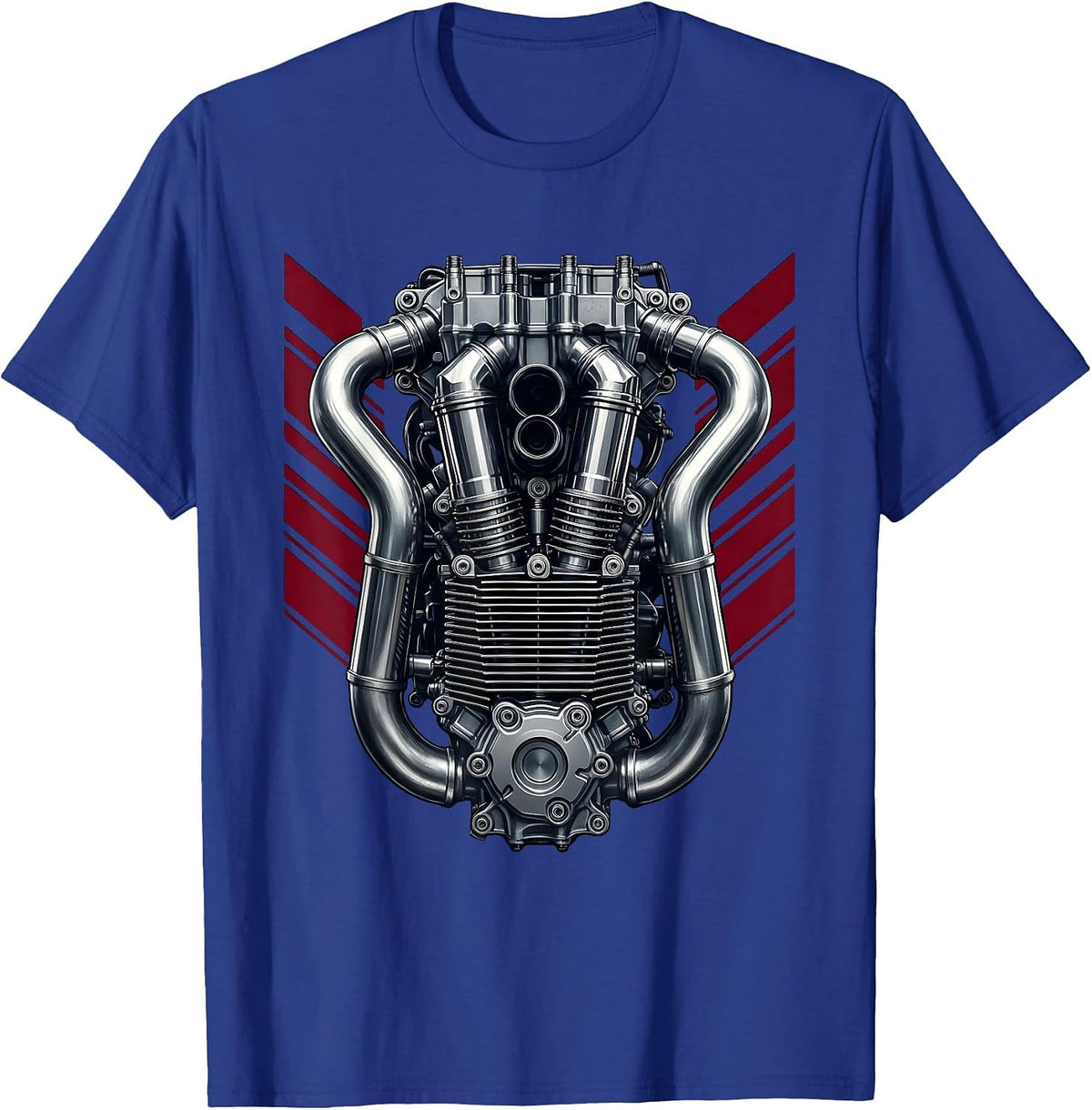 Men's Chrome Dirt Bike Engine Close-Up Graphic T-Shirt - Royal Blue