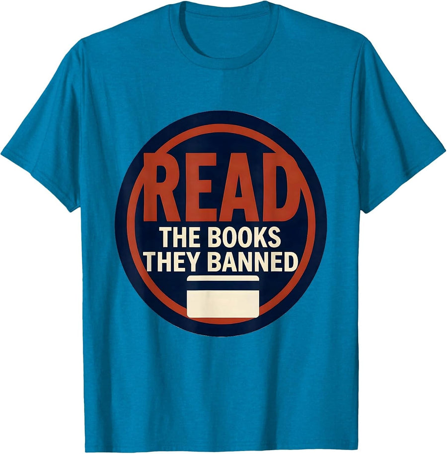 Read The Books They Banned Screenprint Poster Librarian T-Shirt - Sapphire Blue