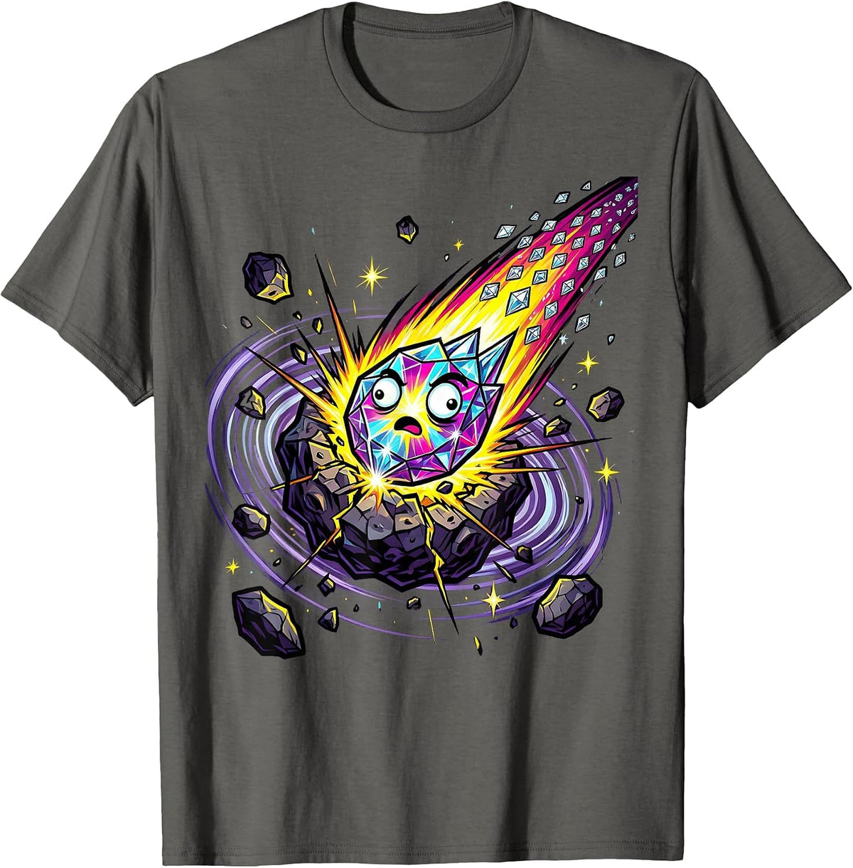 Sparkle Smash Glittering Comet Asteroid Impact T-Shirt - Asphalt Grey
