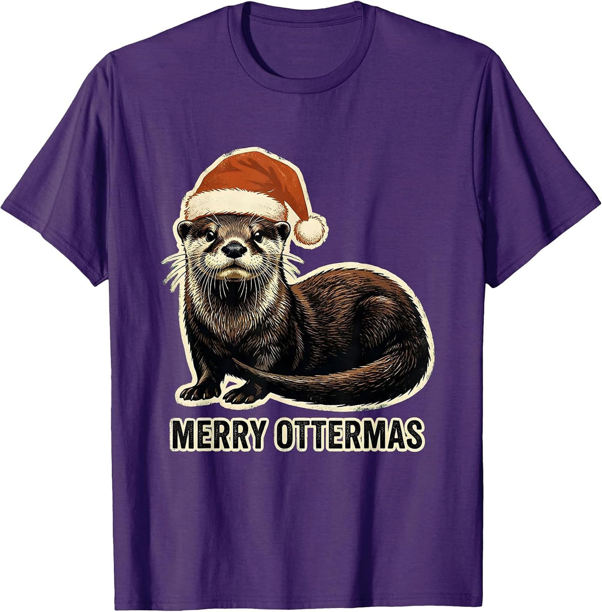 Merry Ottermas Rubber Stamp Funny Animal Christmas Otter T-Shirt - Purple