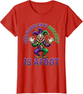 Women's Our Mardi Gras Mischief Is Afoot Retro Cartoon Jester T-Shirt - Red