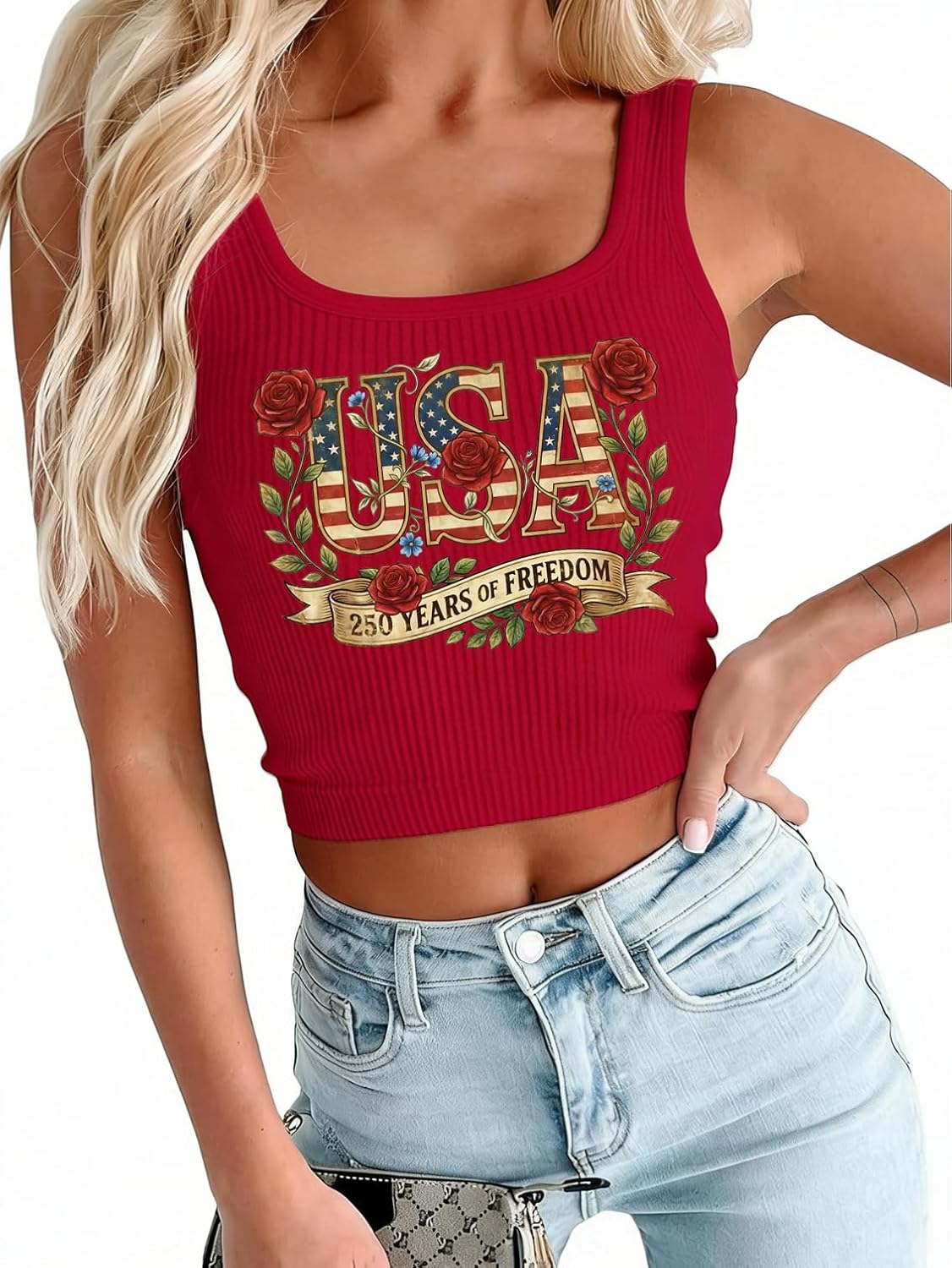 Country Concert Outfits for Women Cowgirl Cropped Tank Tops - Red