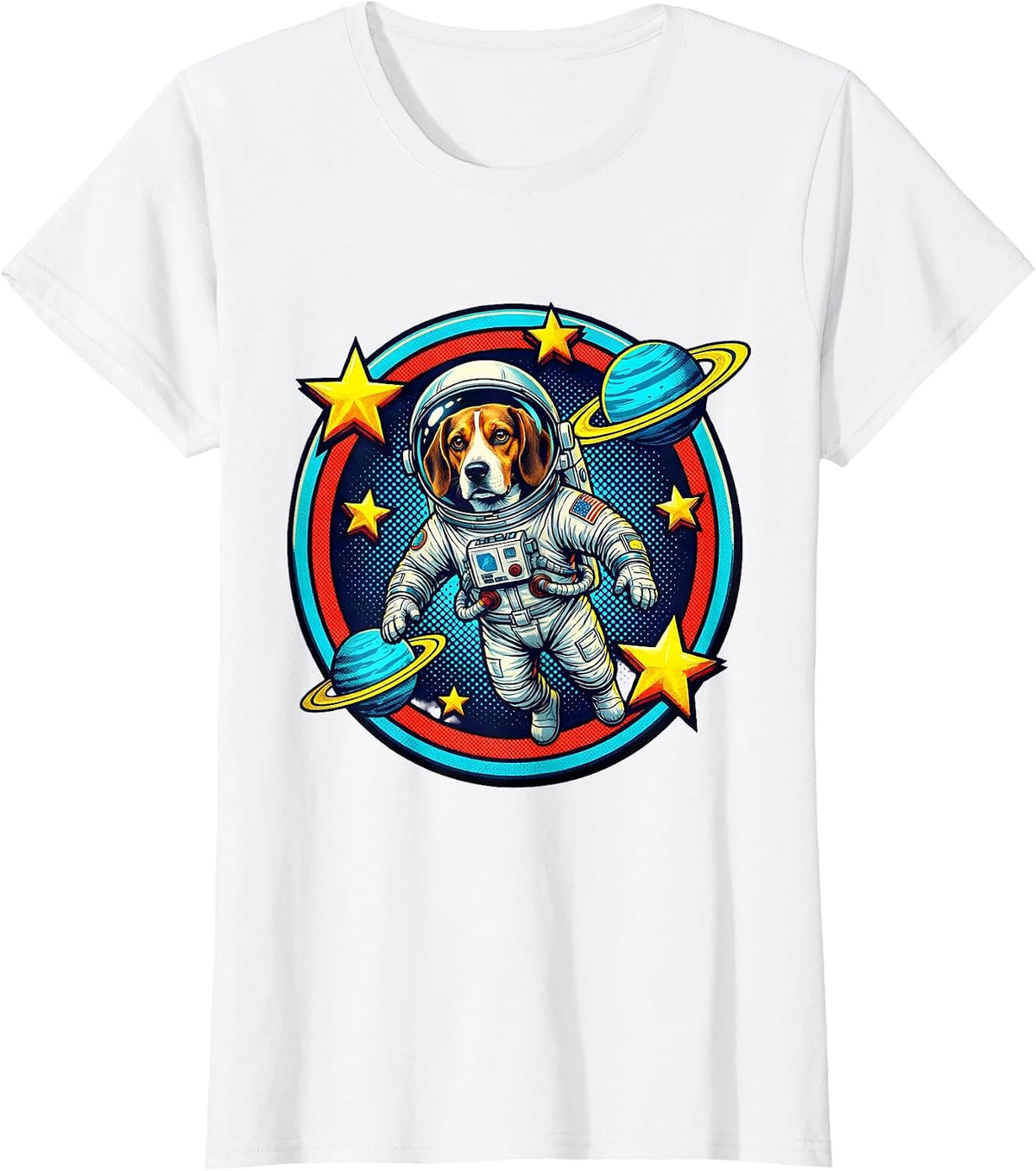 Beagle Astronaut Floating in Outer Space T-Shirt - White