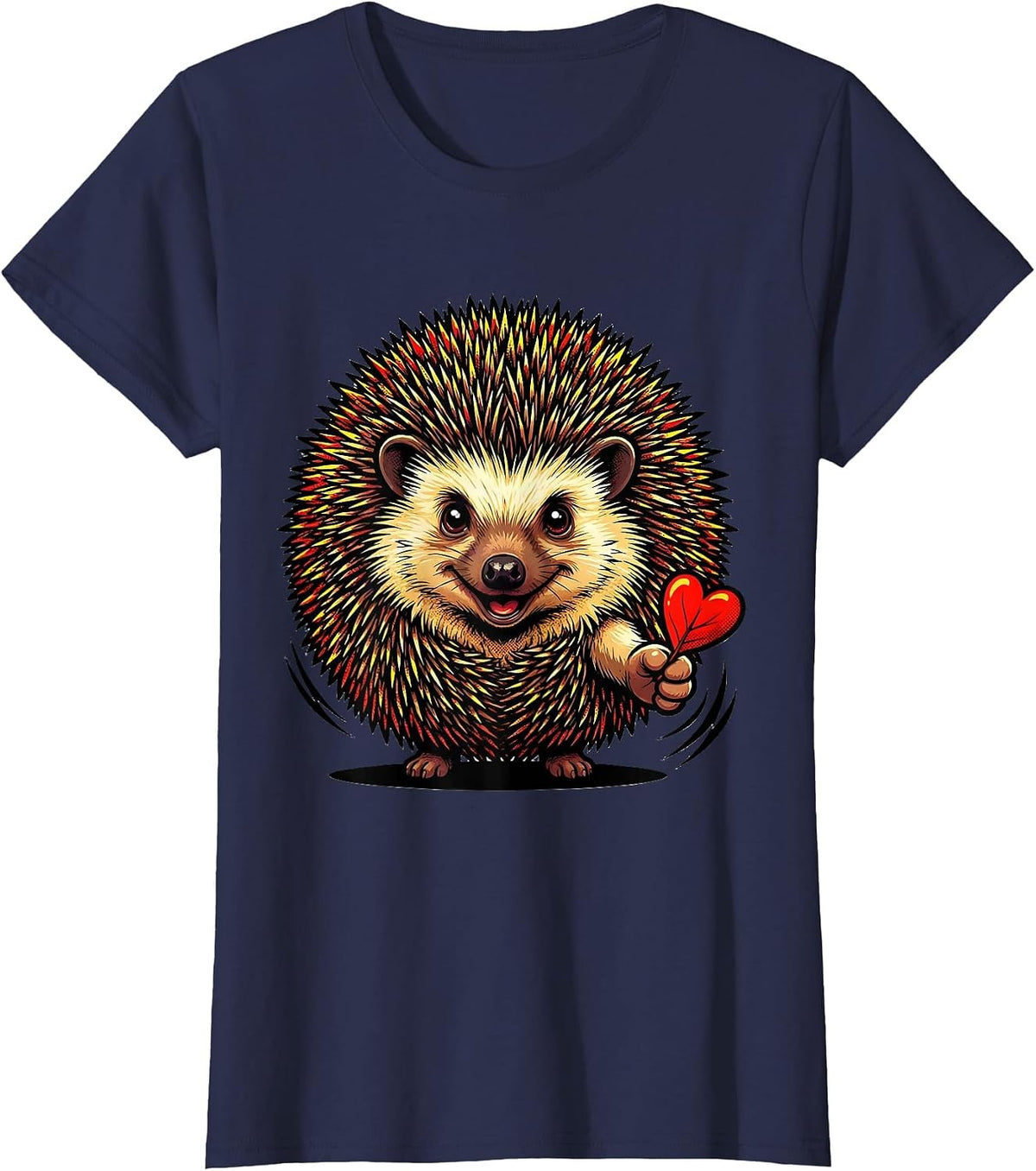 Women's Cheerful Hedgehog Pop Art Cute Animal Lover Gift T-Shirt - Navy Blue
