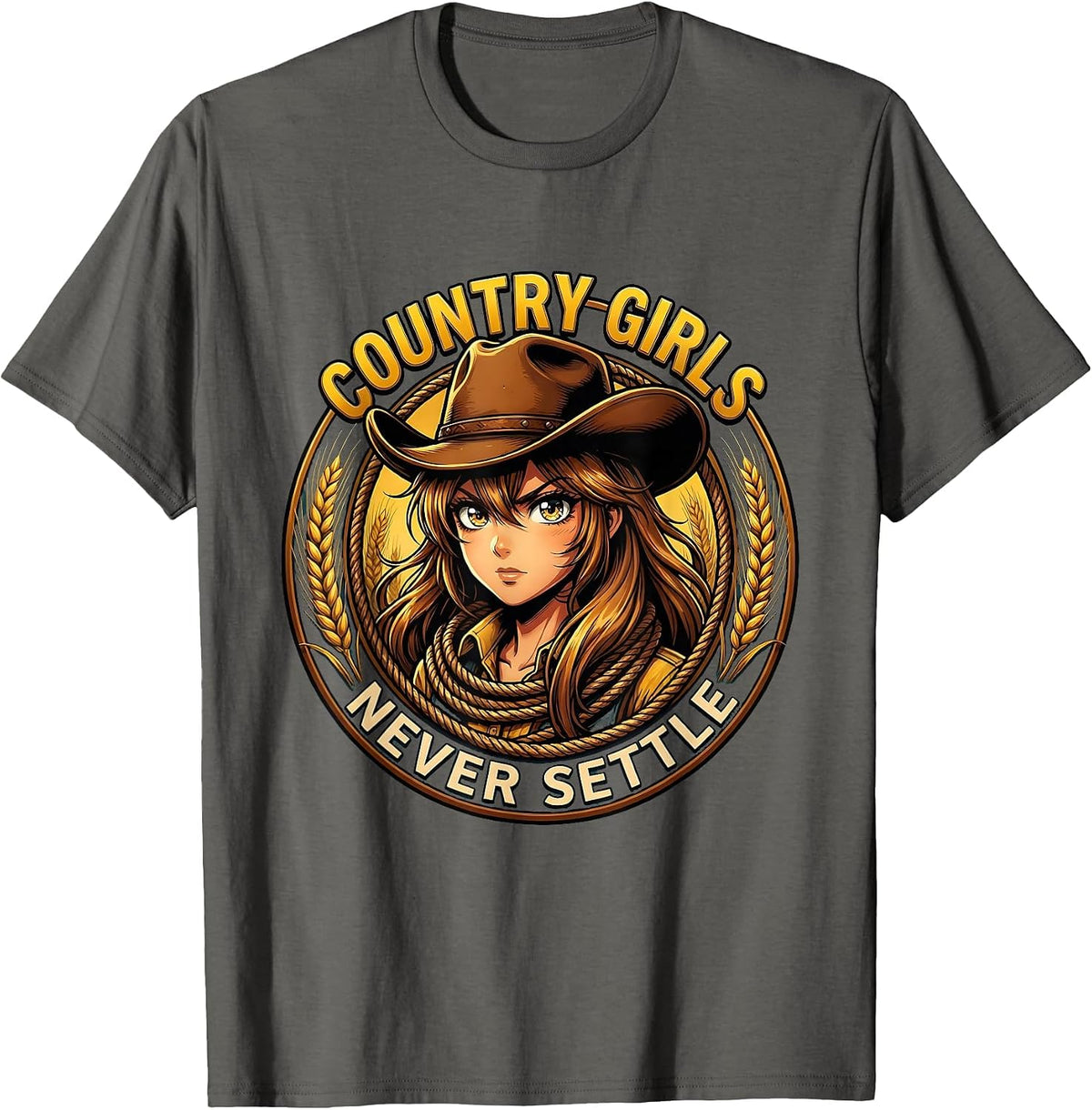 Country Girls Never Settle Bold Statement Design T-Shirt - Asphalt Grey