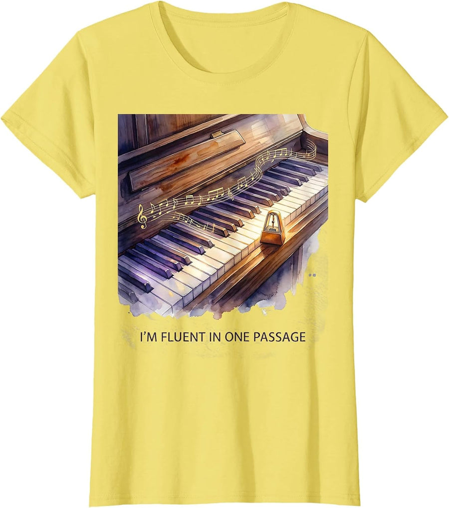 Women's I'm Fluent In One Passage Funny Pianist Piano Teacher Gift T-Shirt - Lemon Yellow