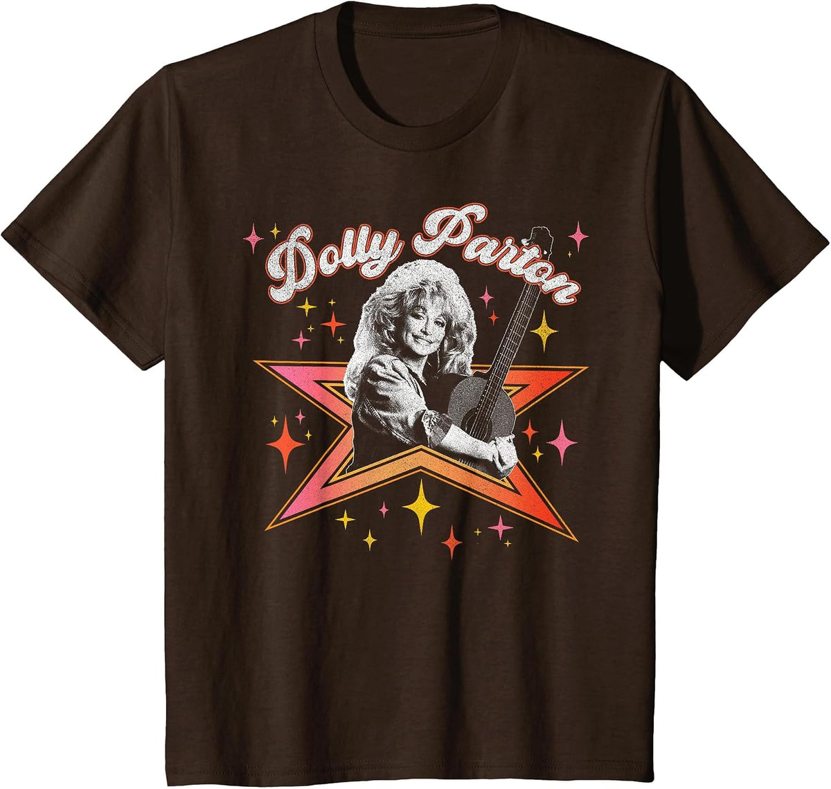 Dolly Parton Black & White Portrait Glimmering and Sparkling T-Shirt - Brown