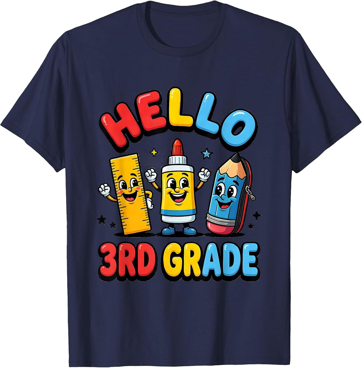 Men's Hello, 3rd Grade Cute School Supplies Teacher Student First T-Shirt - Navy Blue