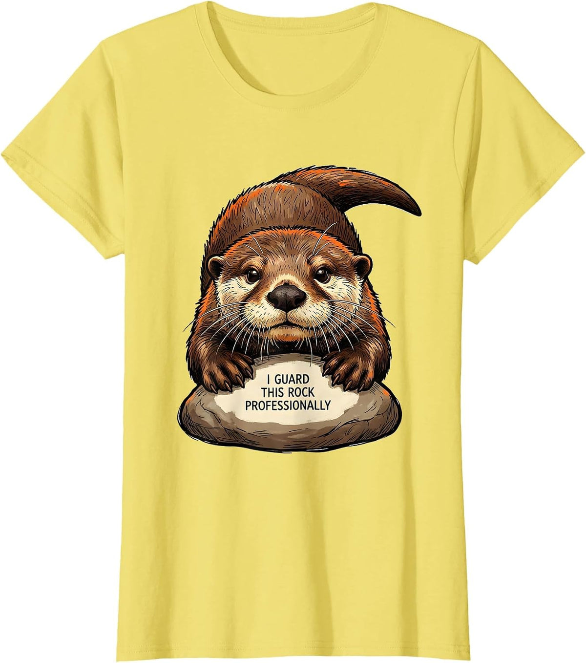 I Guard This Rock Professionally Funny Otter Lover Gift T-Shirt - Lemon Yellow