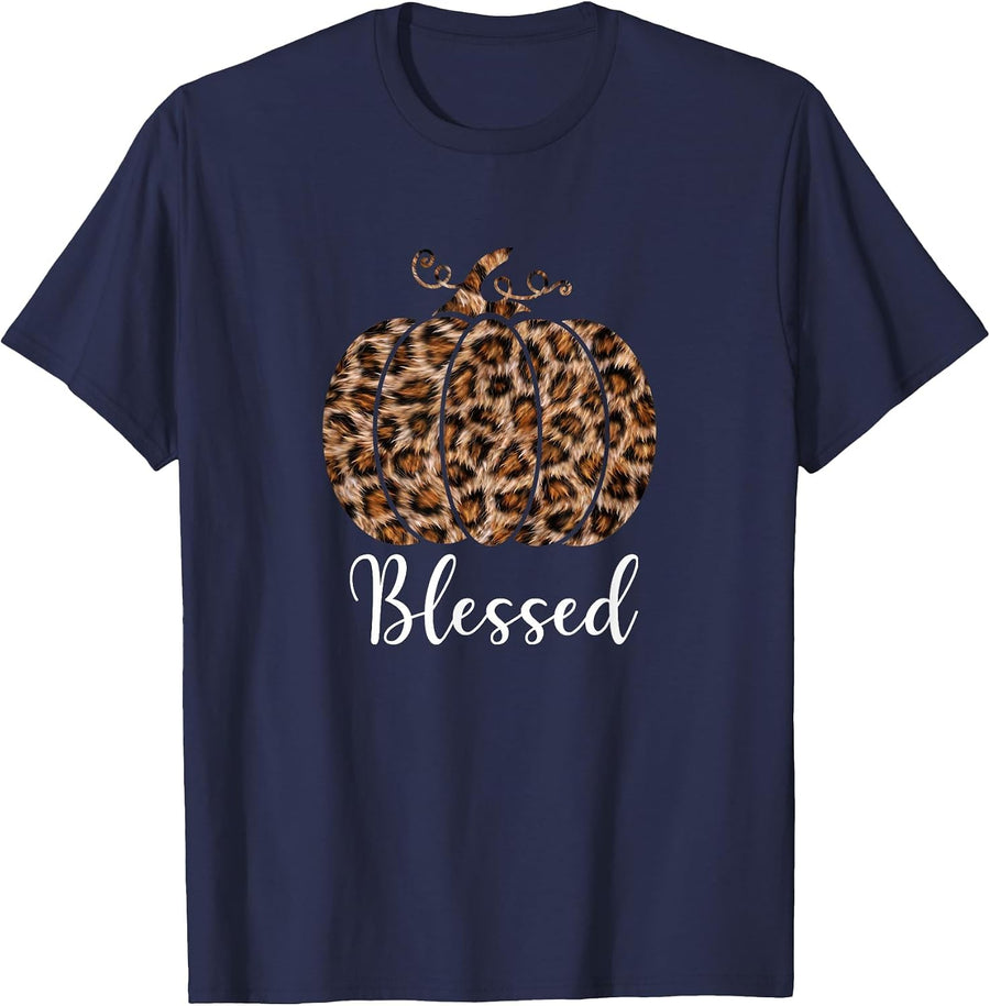 Cute Blessed Grateful Cheetah Leopard Print Skin Top Women T-Shirt - Navy Blue