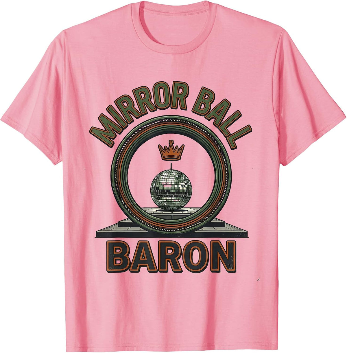 Men's Mirror Ball Baron Vintage Retro 70s Disco Party Costume T-Shirt - Pink