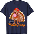 Funny Turkey Pitbull Dog Maple Leaf Fall Vibes Thanksgiving T-Shirt - Navy Blue