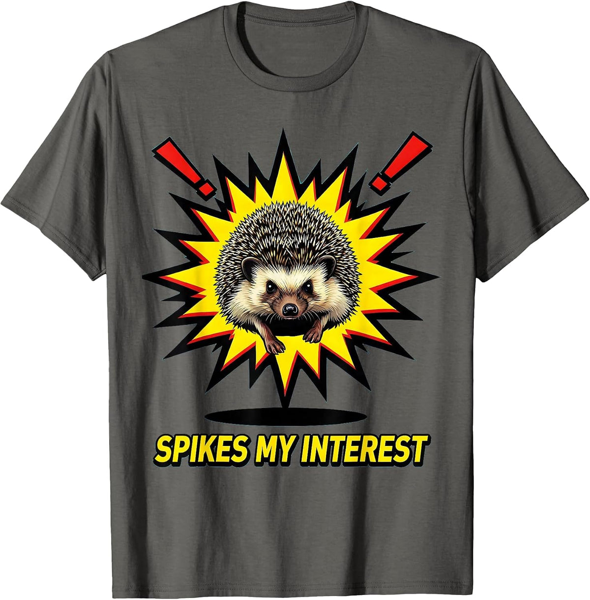 Spikes My Interest Pop Art Cute Hedgehog Lover Gift For Kids T-Shirt - Asphalt Grey