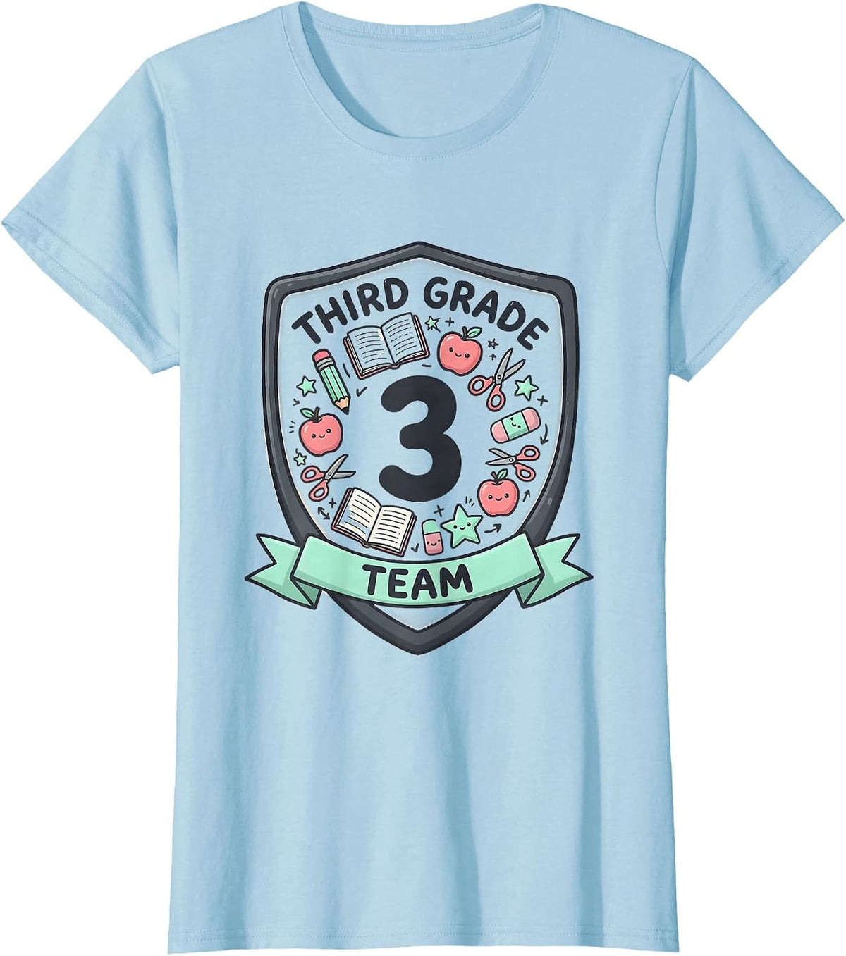 Third Grade Team Kawaii Stationery Doodle Teacher Back T-Shirt - Baby Blue