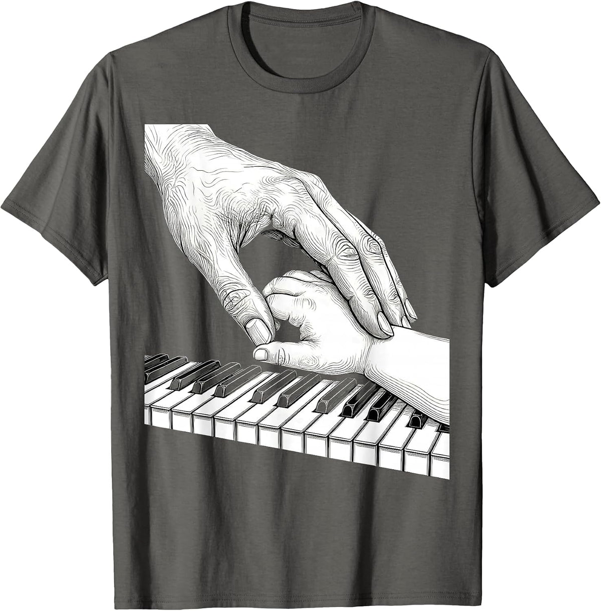 Piano Teacher Hand Guiding Child Music Lesson T-Shirt - Asphalt Grey