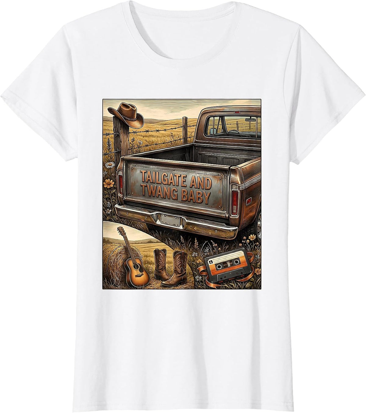 Tailgate And Twang Baby 90s Country Design T-Shirt - White