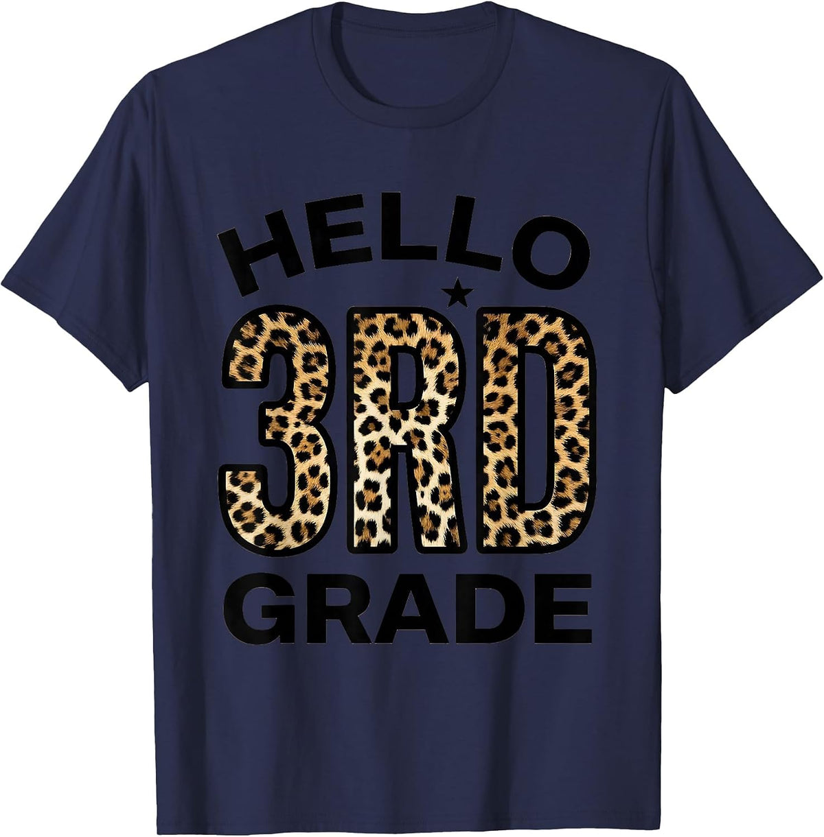 Men's Hello 3rd Grade Leopard Teacher Student Back To School Girls T-Shirt - Navy Blue