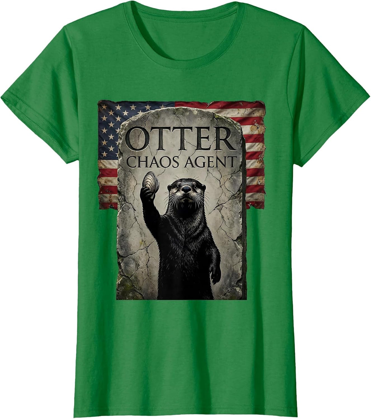 Women's Otter Chaos Agent Funny Wildlife Design T-Shirt - Kelly Green