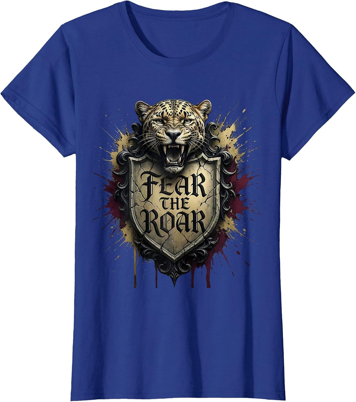 Women's Fear the Roar Panther Football Grunge Design T-Shirt - Royal Blue