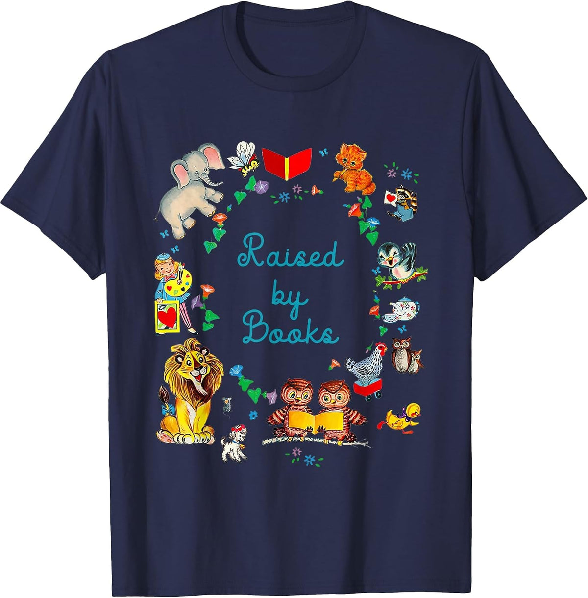 Funny Saying About Reading Raised By Books T-Shirt - Navy Blue