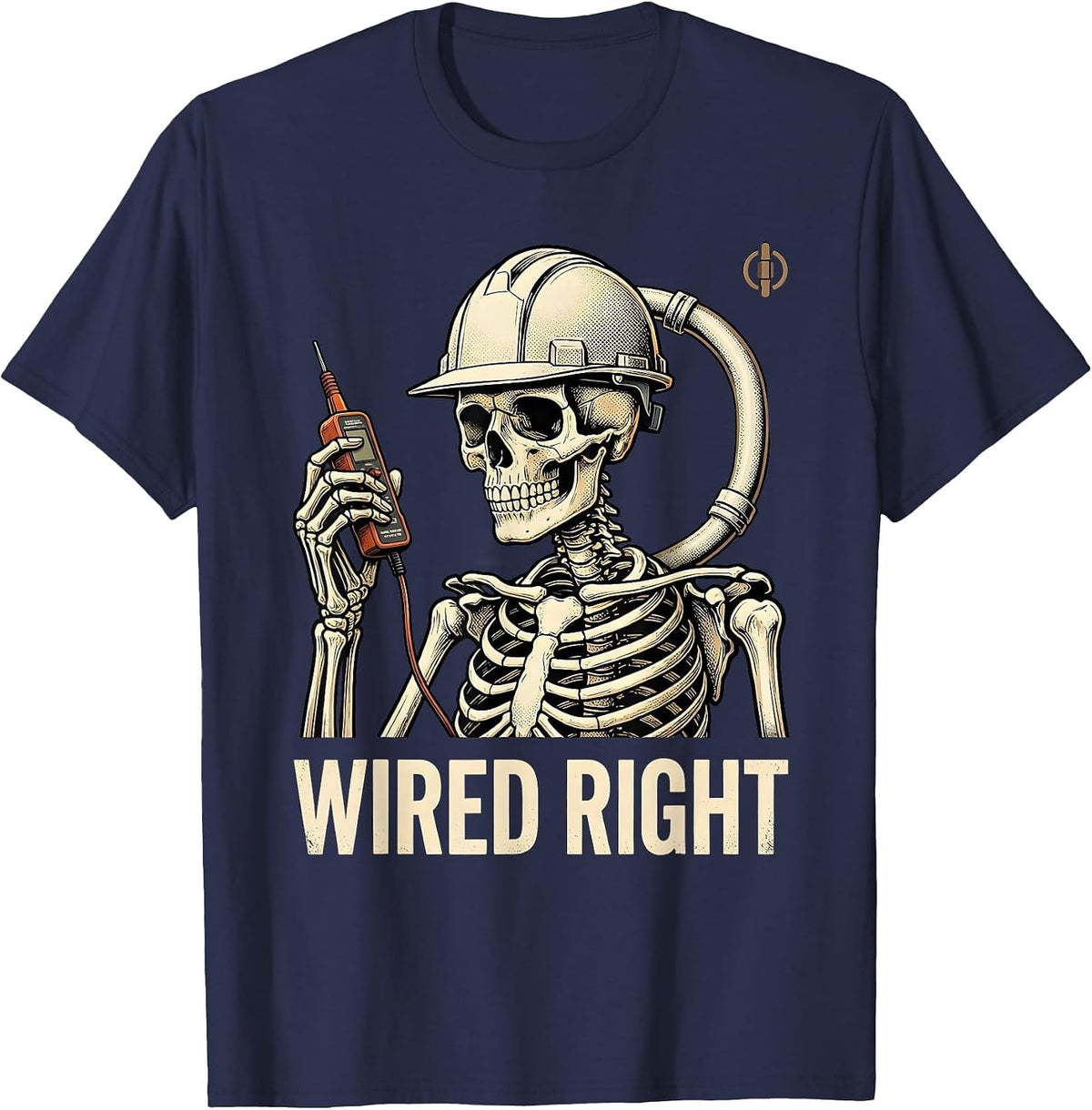 Wired Right Vintage Electrician Skeleton Workwear Humor T-Shirt - Navy Blue