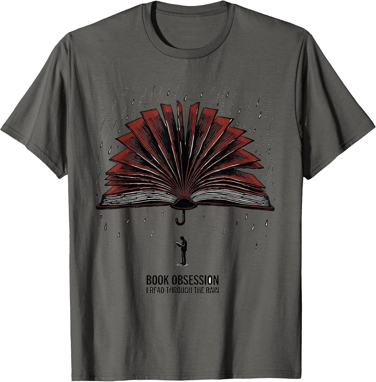 Men's Book Obsession: I Read Through The Rain Bookworm T-Shirt - Asphalt Grey