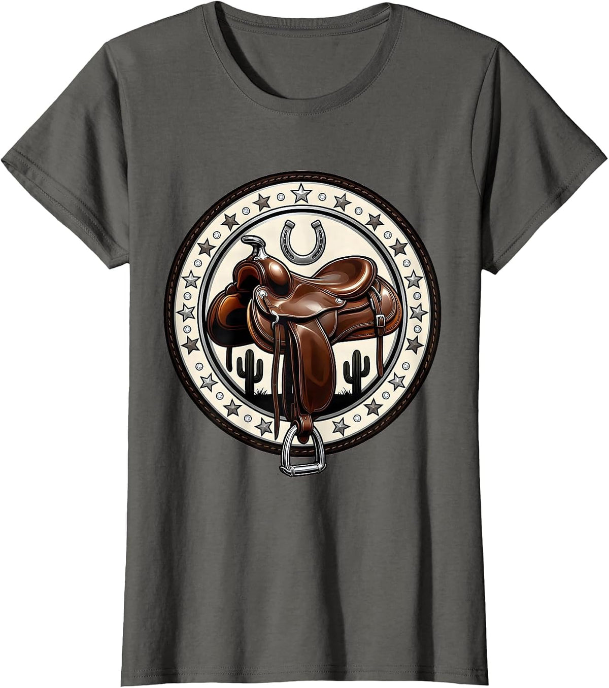 Women's Empty Saddle Desert Cowboy Western Illustration T-Shirt - Asphalt Grey