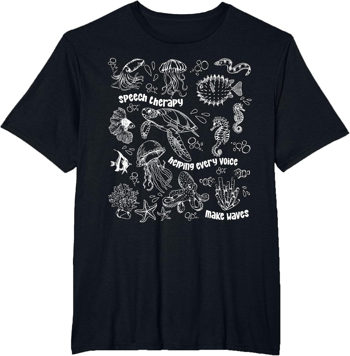 Ocean Animal Summer SLP Therapy Speech Language Pathologist T-Shirt - Black