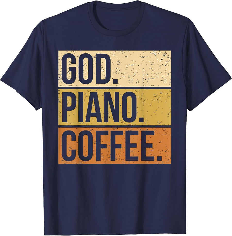Piano Player Pianist Piano Church Religion I God Coffee T-Shirt - Navy Blue