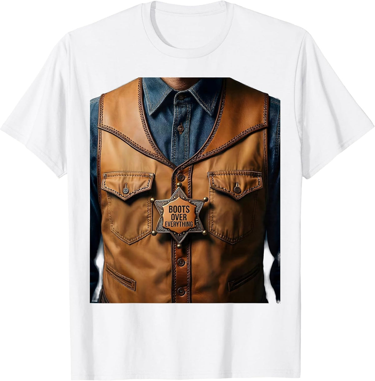 Men's Boots Over Everything Cowboy Graphic Design T-Shirt - White