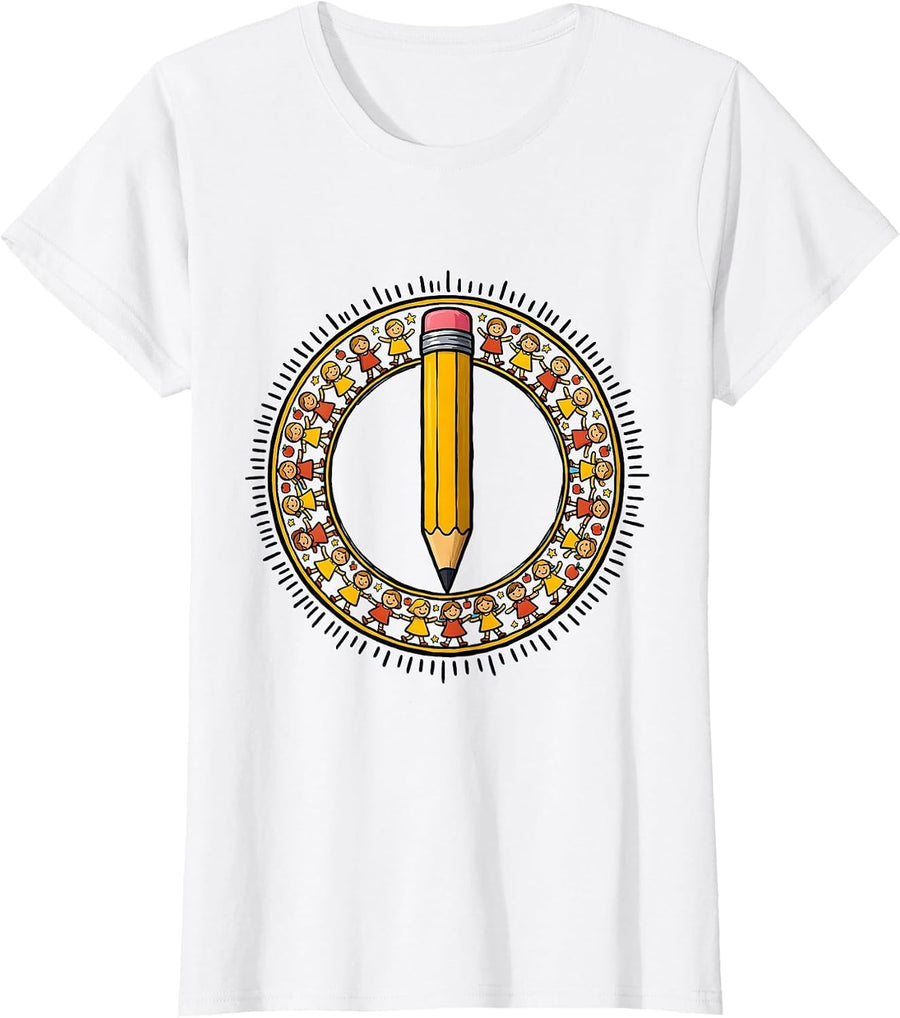 Women's Elementary Teacher Pencil Graphic Tee T-Shirt - White