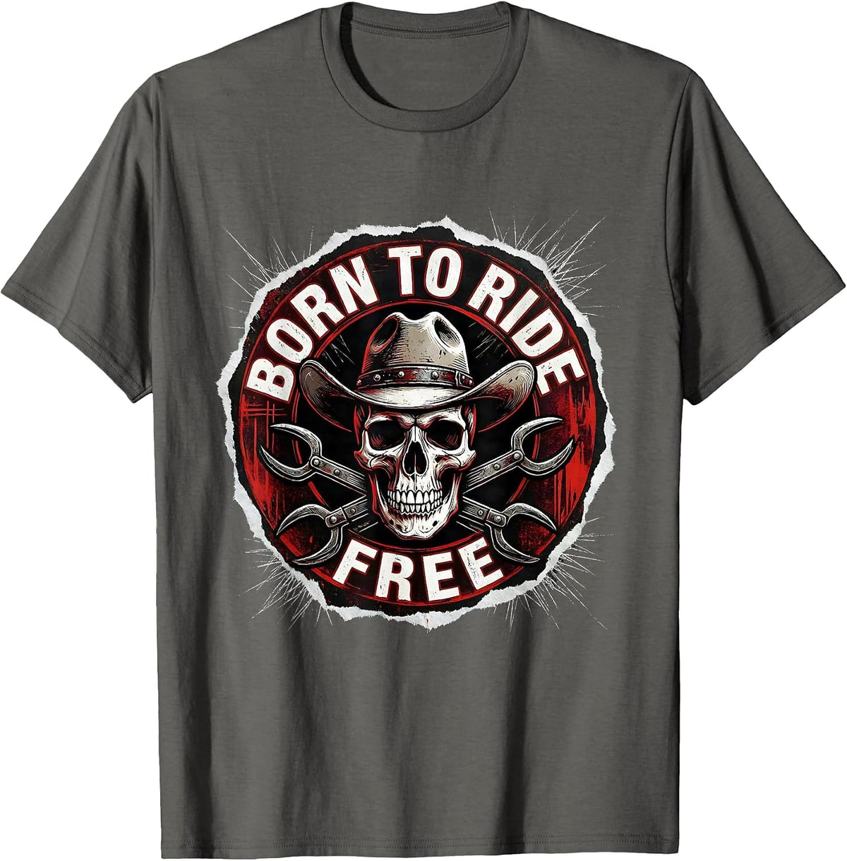 Men's Born to Ride Free Cowgirl Graphic Design T-Shirt - Asphalt Grey
