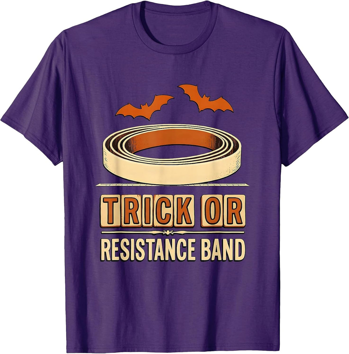 Men's Trick Or Resistance Band Wood Type Halloween OT PT Therapist T-Shirt - Purple