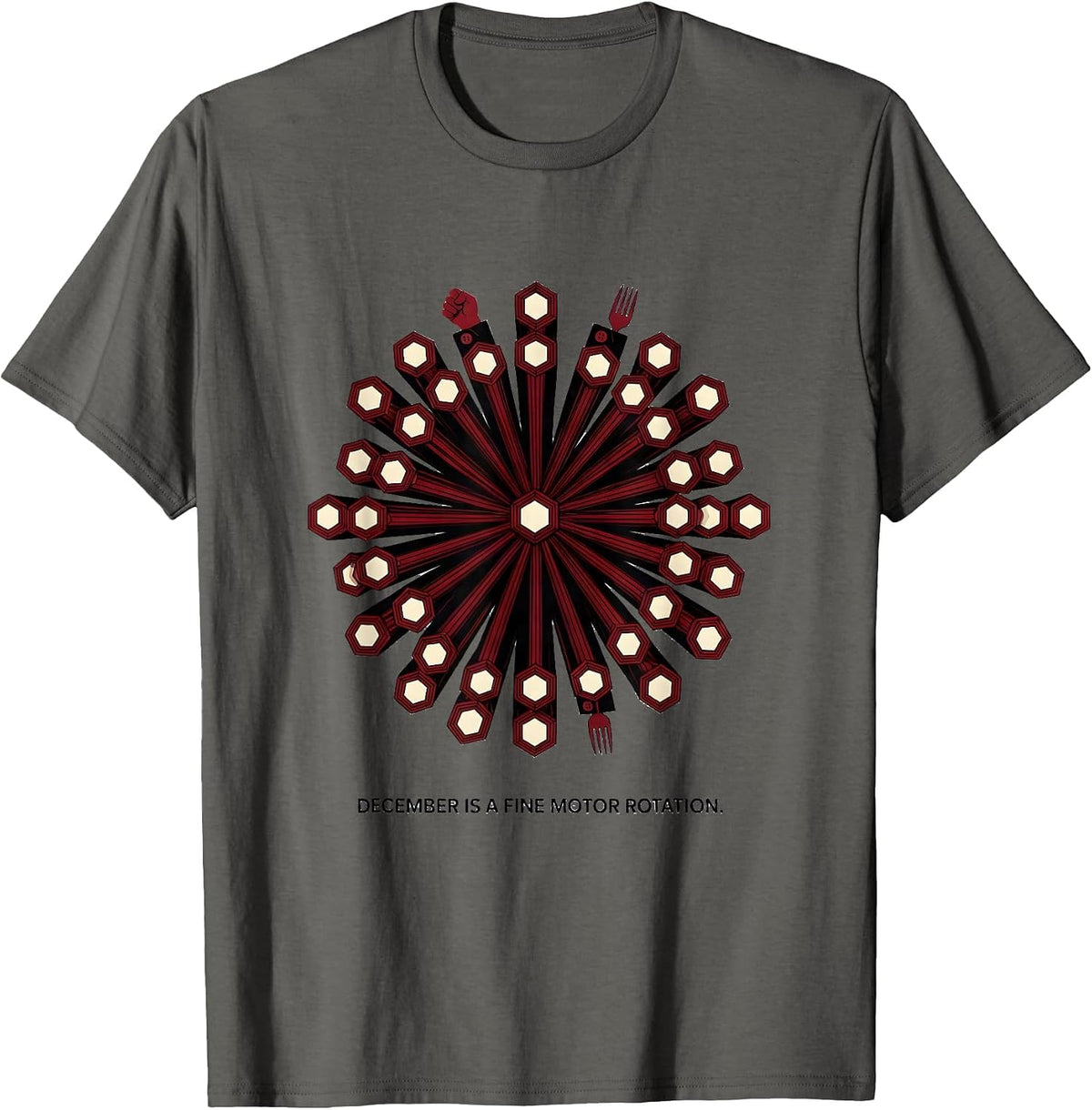 December Is A Fine Motor Rotation Geometric Occupational T-Shirt - Asphalt Grey