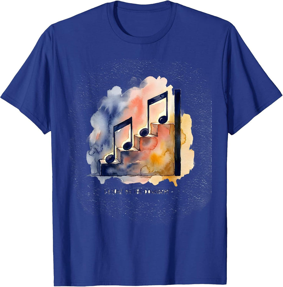 I Count On The Downbeat Watercolor Music Lover Gift T-Shirt - Royal Blue