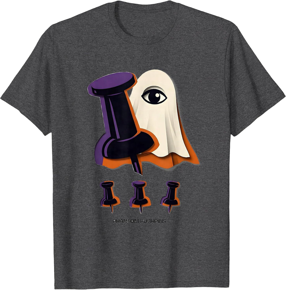 Phantom Pushpins Funny Teacher Halloween School Supplies T-Shirt - Dark Heather Grey