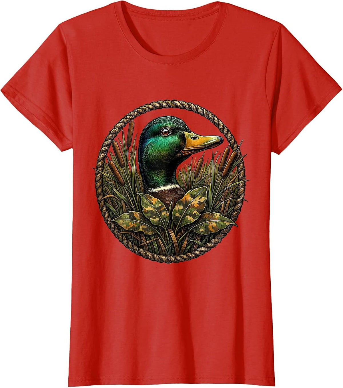 Duck Camo Hunting Season Wildlife Illustration T-Shirt - Red