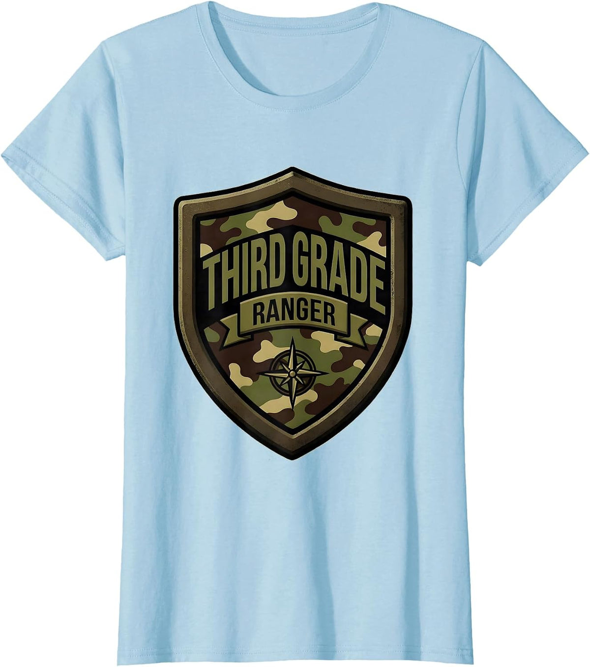 Third Grade Ranger Camo Third Grade Teacher Back To School T-Shirt - Baby Blue