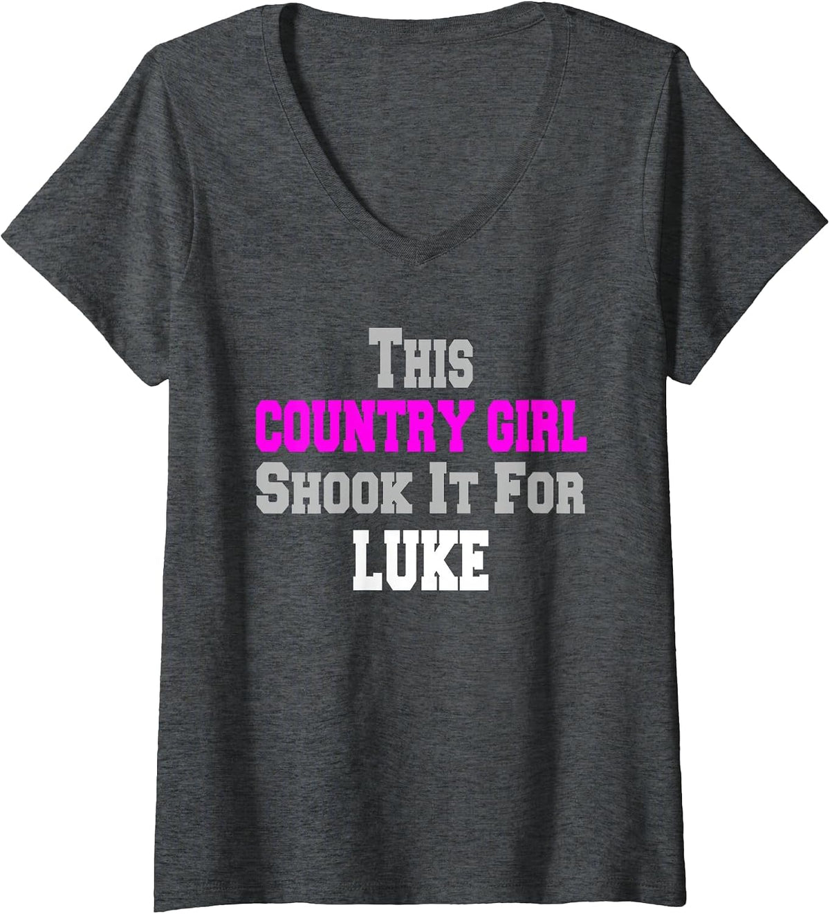 Women's Country Girl Shook It for Luke Fun Music V-Neck T-Shirt - Dark Heather Grey